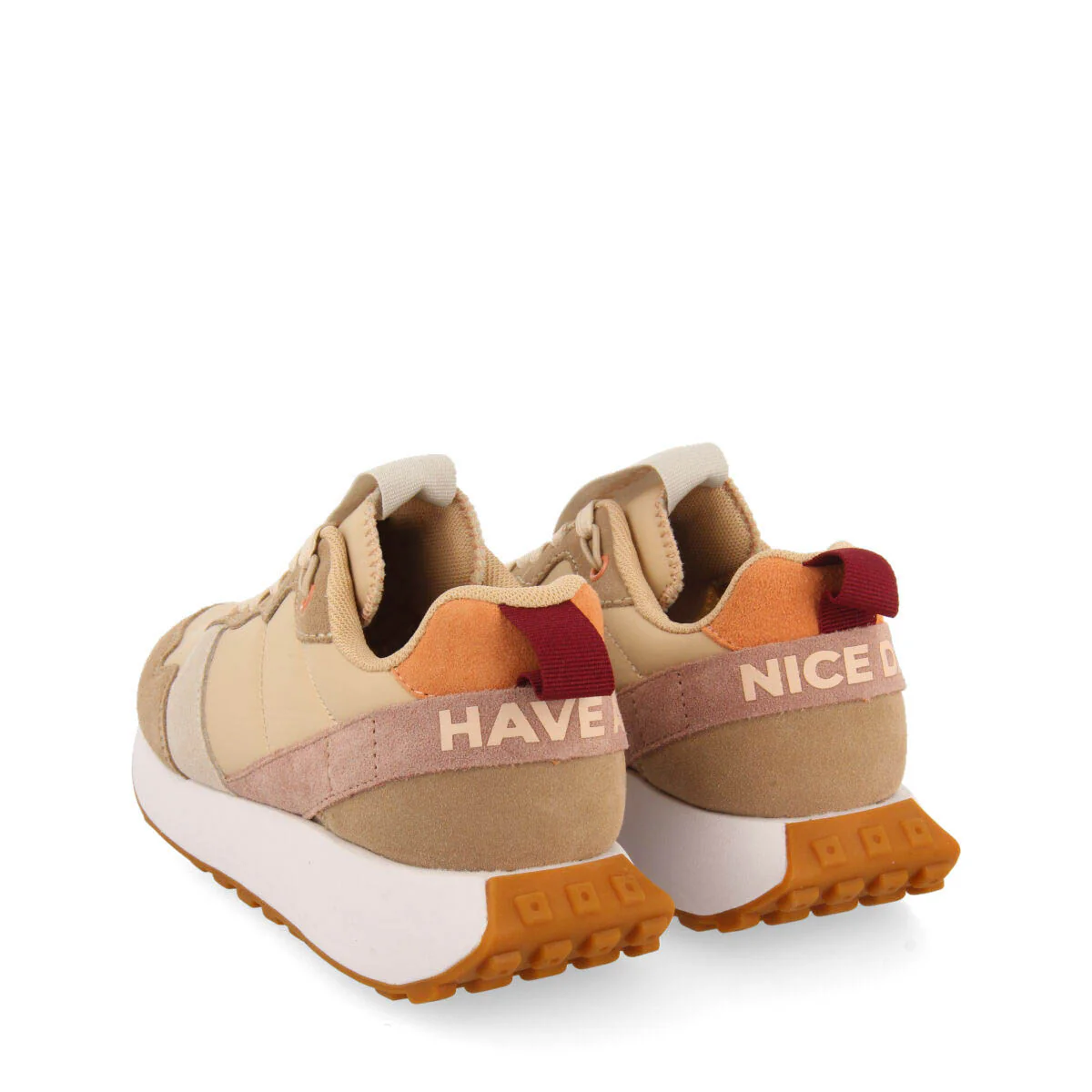 Chacao women's beige retro-style sneakers with multicoloured details - Image 4