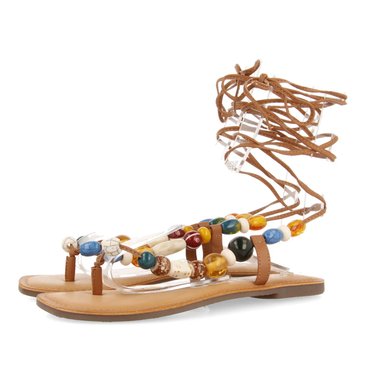 Challex women's leather sandals with decorative multicoloured beads - Image 3