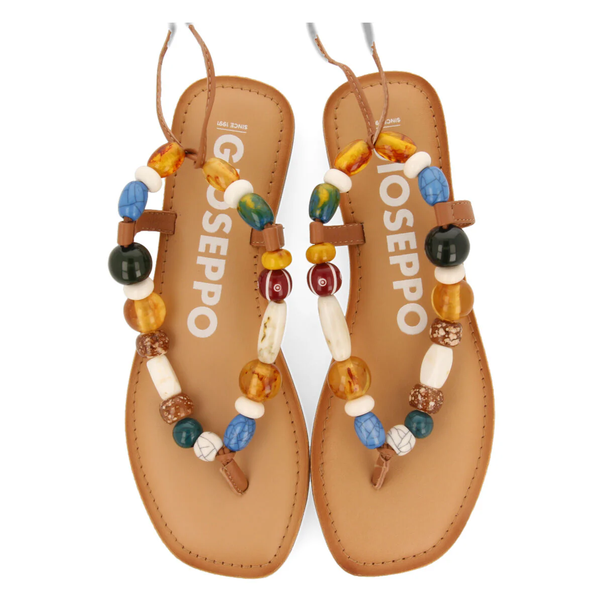 Challex women's leather sandals with decorative multicoloured beads - Image 4