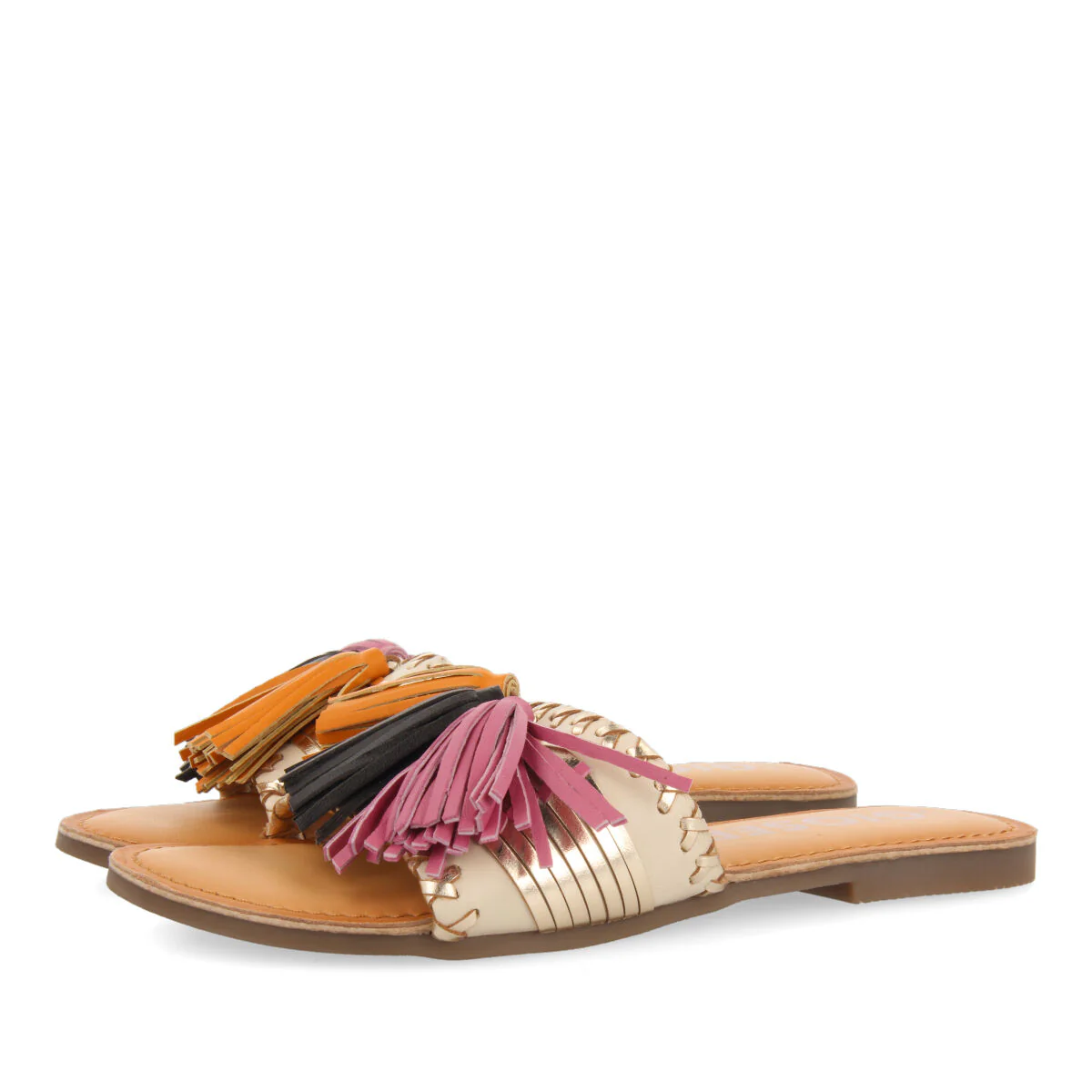 Choisel women's gold and white slide sandals with tassels - Image 2