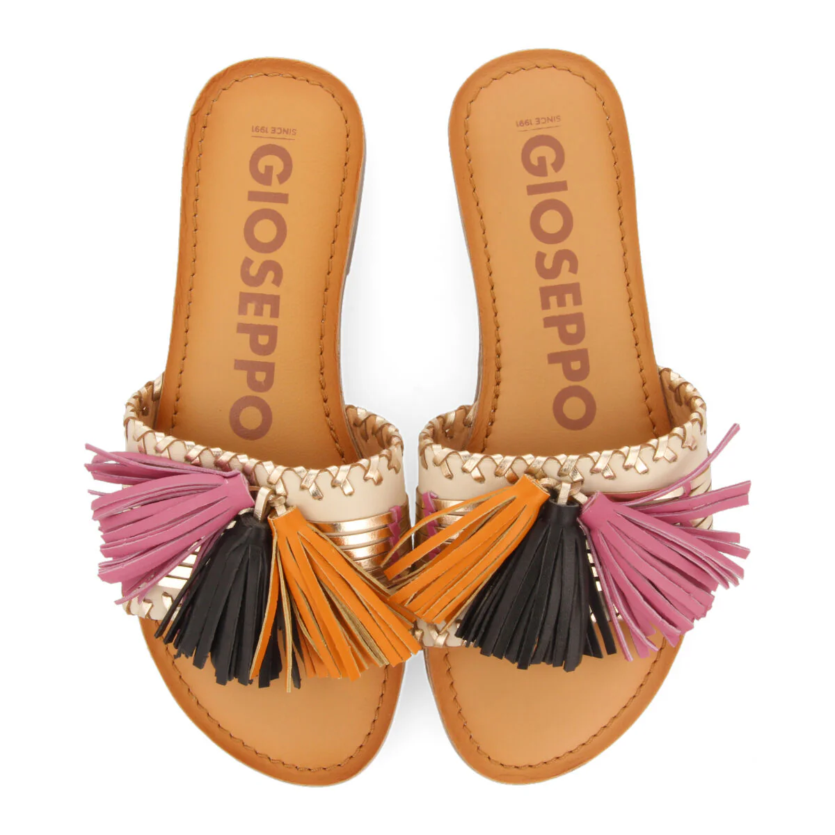 Choisel women's gold and white slide sandals with tassels - Image 3
