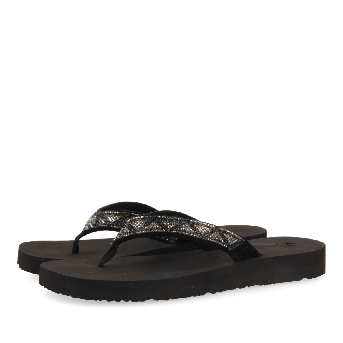 Cize women's black sandals with decorative crystals - Image 2