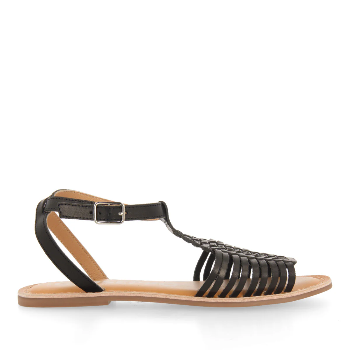 Claraval women's black leather multi-strap sandals with buckles