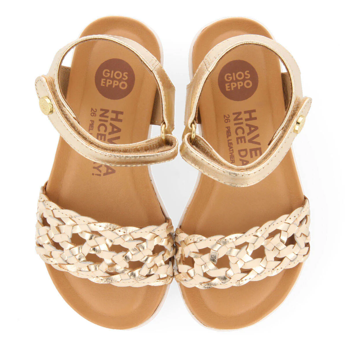 Claudon girls gold leather sandals withlaited vamps - Image 3