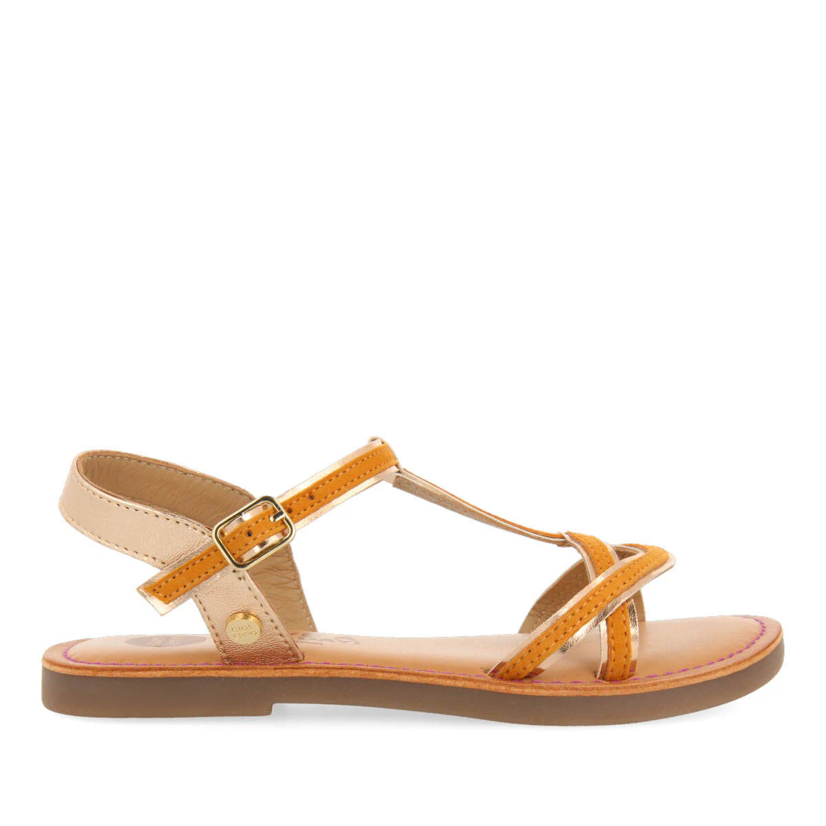 Cleurie girls orange sandals with metalliciping
