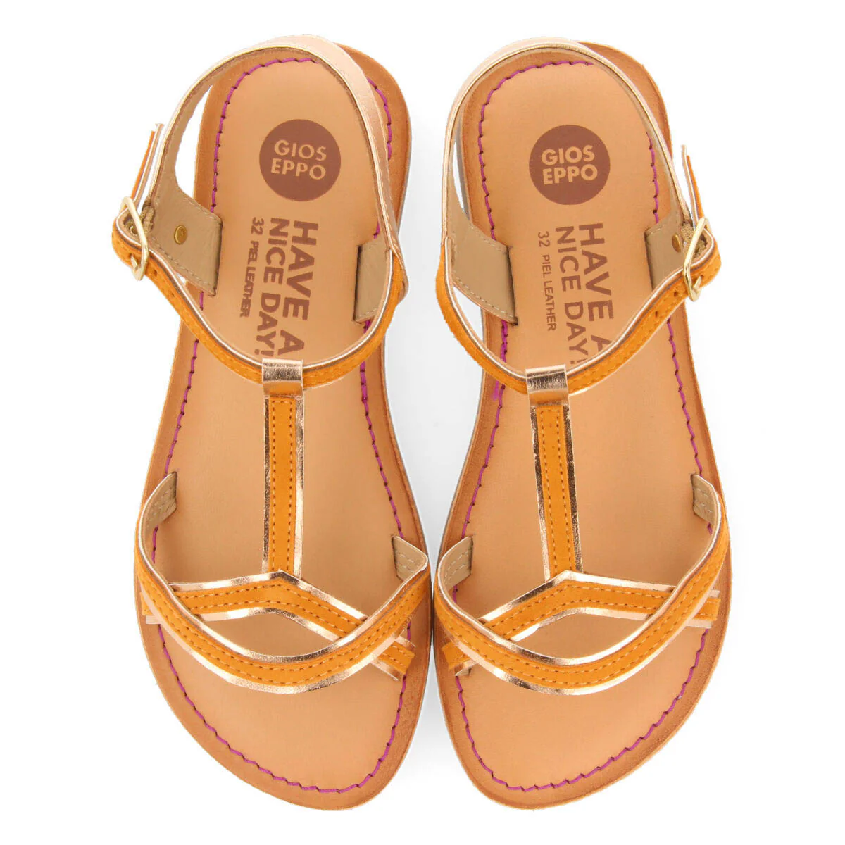 Cleurie girls orange sandals with metalliciping - Image 3