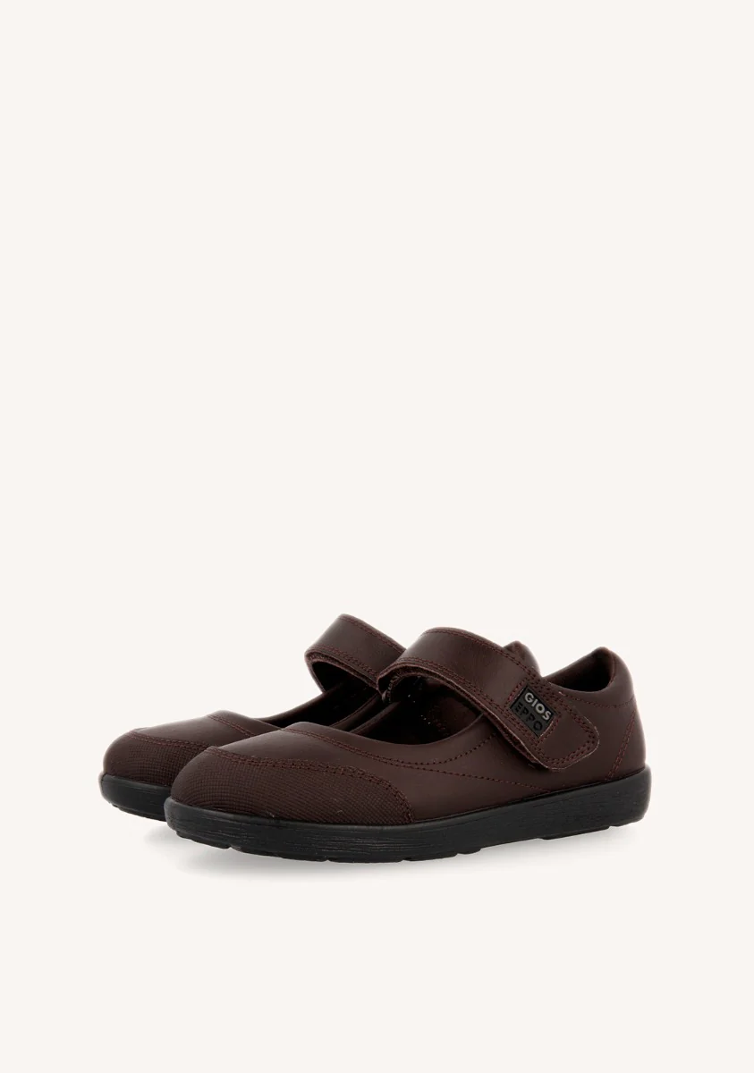 BROWN LEATHER BALLERINA-STYLE SCHOOL SHOES WITH ADJUSTABLE FASTENING LAMBDA - Image 2
