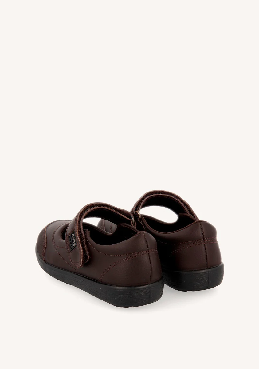 BROWN LEATHER BALLERINA-STYLE SCHOOL SHOES WITH ADJUSTABLE FASTENING LAMBDA - Image 3