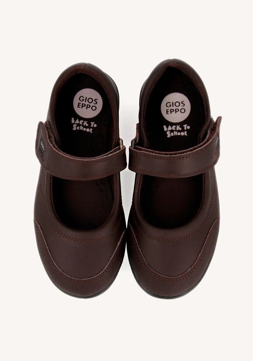 BROWN LEATHER BALLERINA-STYLE SCHOOL SHOES WITH ADJUSTABLE FASTENING LAMBDA - Image 4