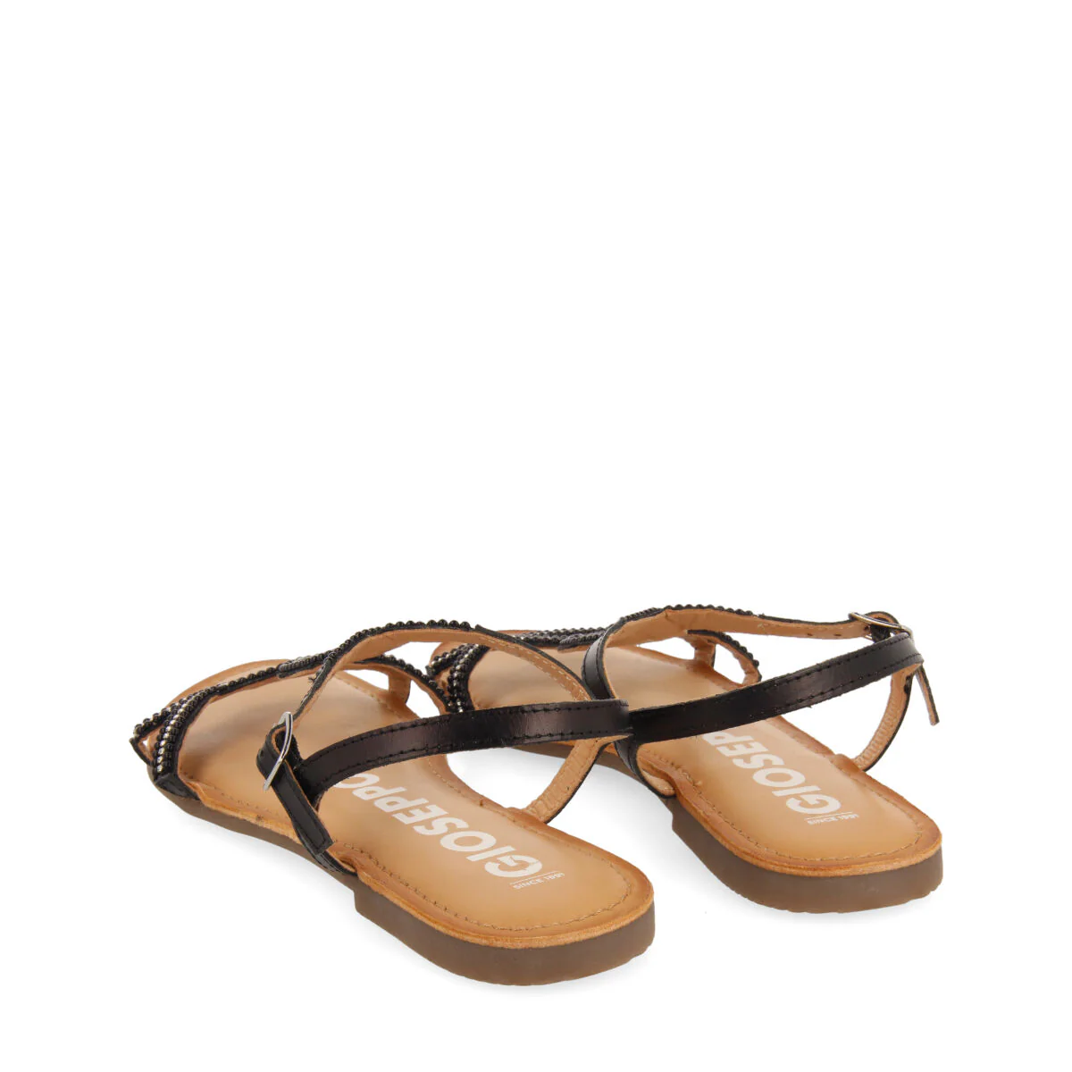 Corlier women's flat black sandals with straps and decorations - Image 6