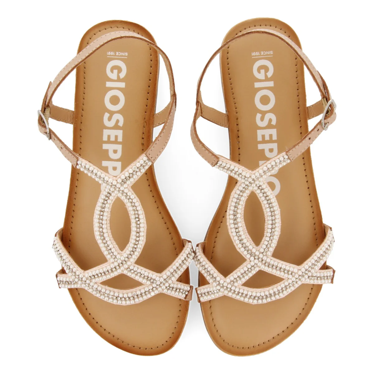 Corlier women's flat nude sandals with straps and decorations - Image 3