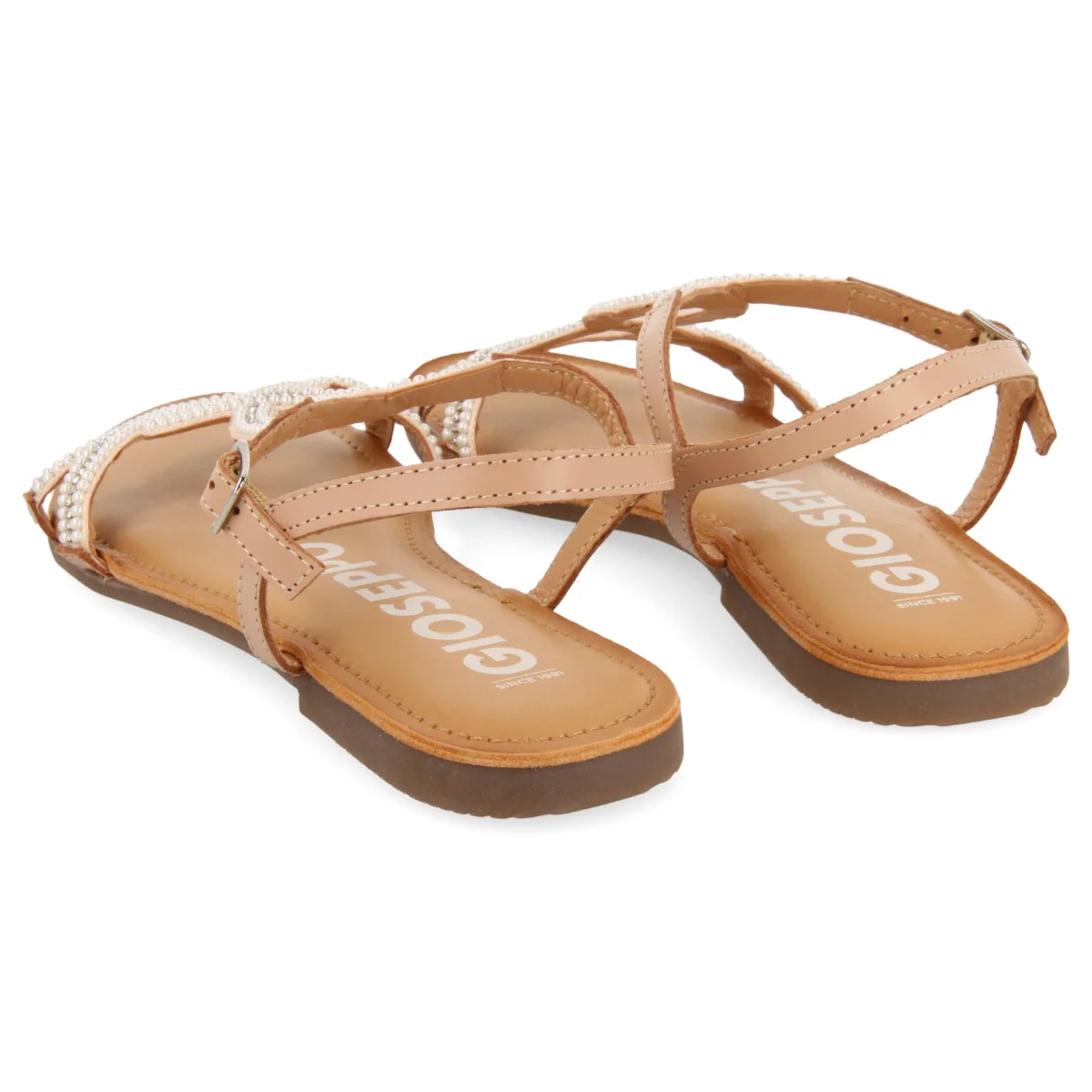 Corlier women's flat nude sandals with straps and decorations - Image 4