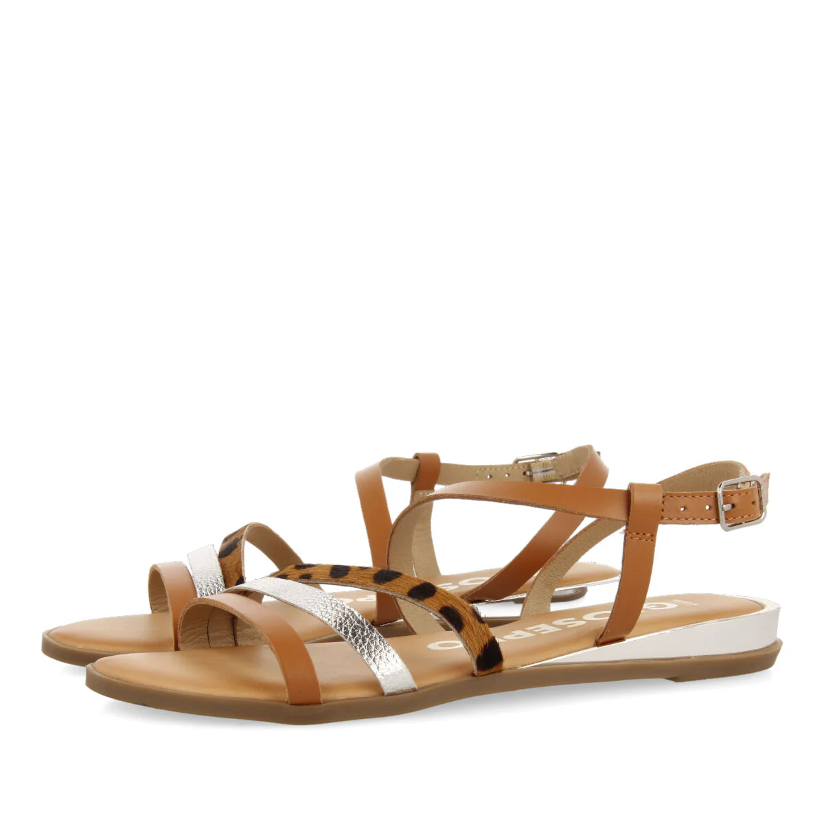 Corumba women's sandals with brown, silver and animal-print straps - Image 2
