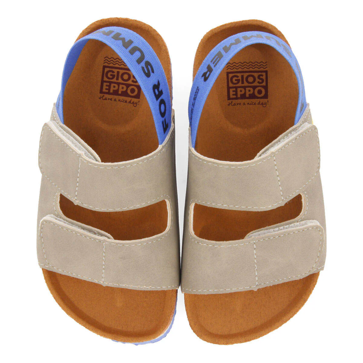 Courgis boys grey footbed sandals with blue details and text - Image 3