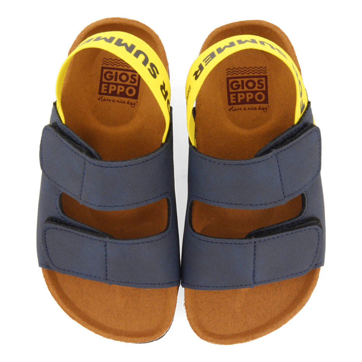 Courgis boys navy blue footbed sandals with yellow details - Image 3