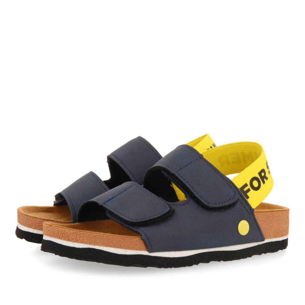 Courgis boys navy blue footbed sandals with yellow details - Image 2