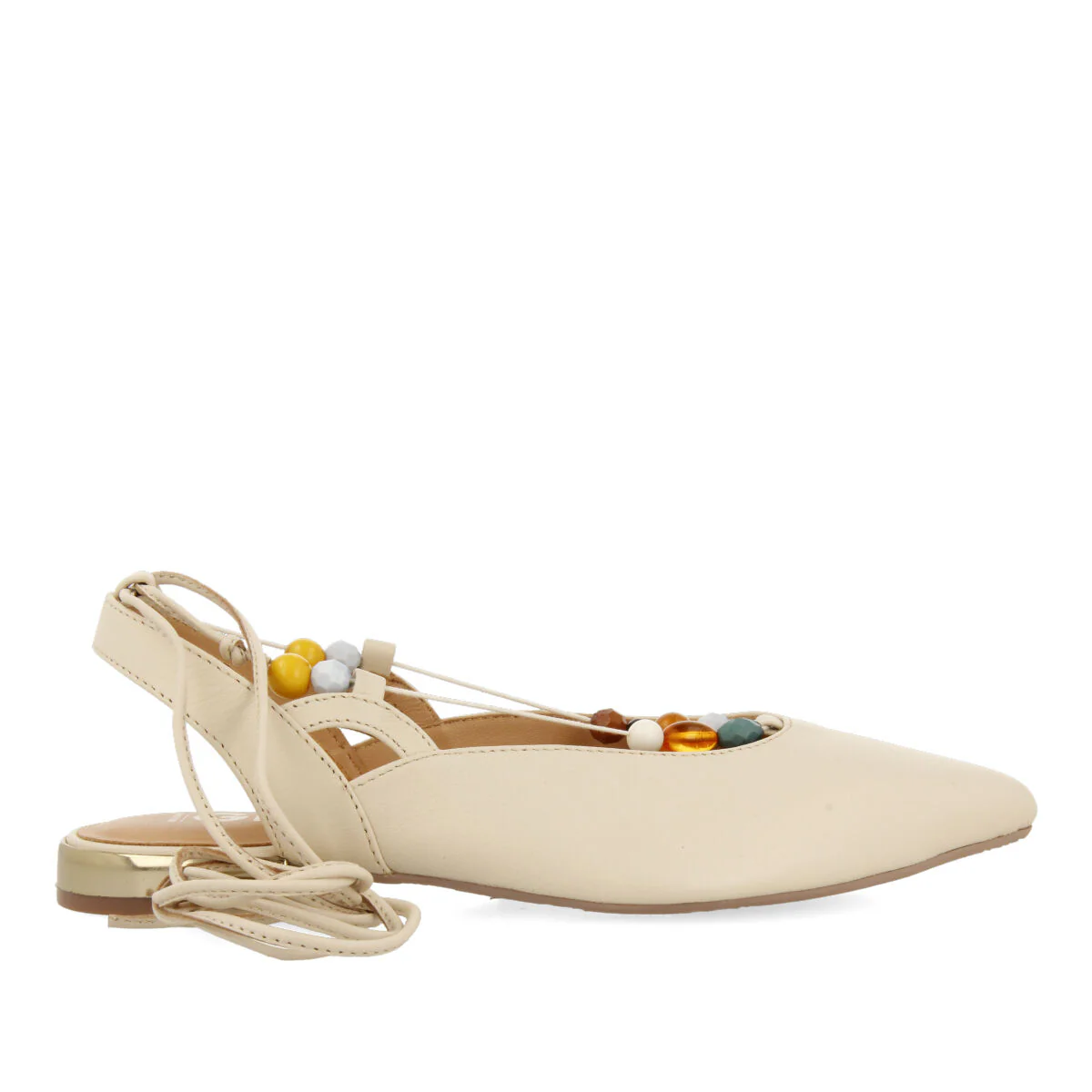 Coussey women's black leather slingback ballet flats with laces with multicoloured stones