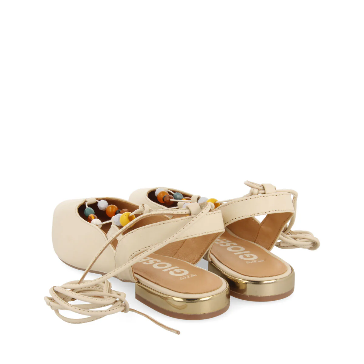 Coussey women's black leather slingback ballet flats with laces with multicoloured stones - Image 4