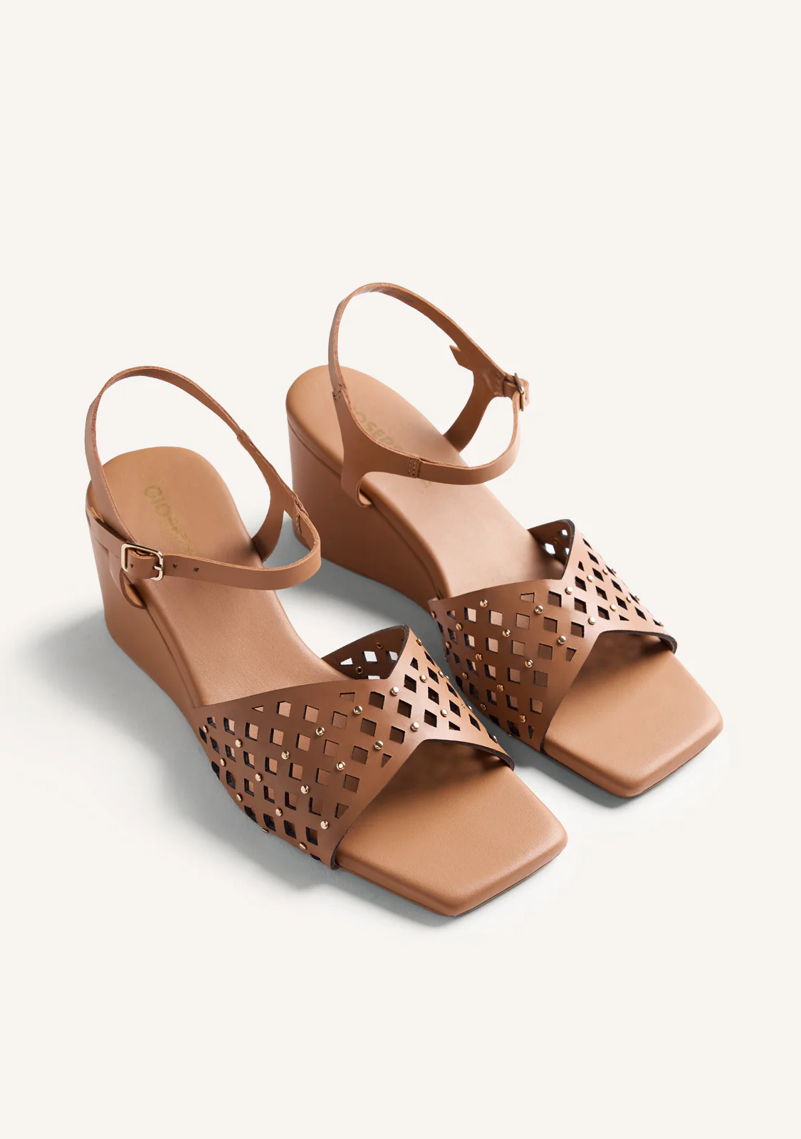 CUT-OUT AND STUDDED LEATHER HEELED SANDALS PESHTIGO - Image 2