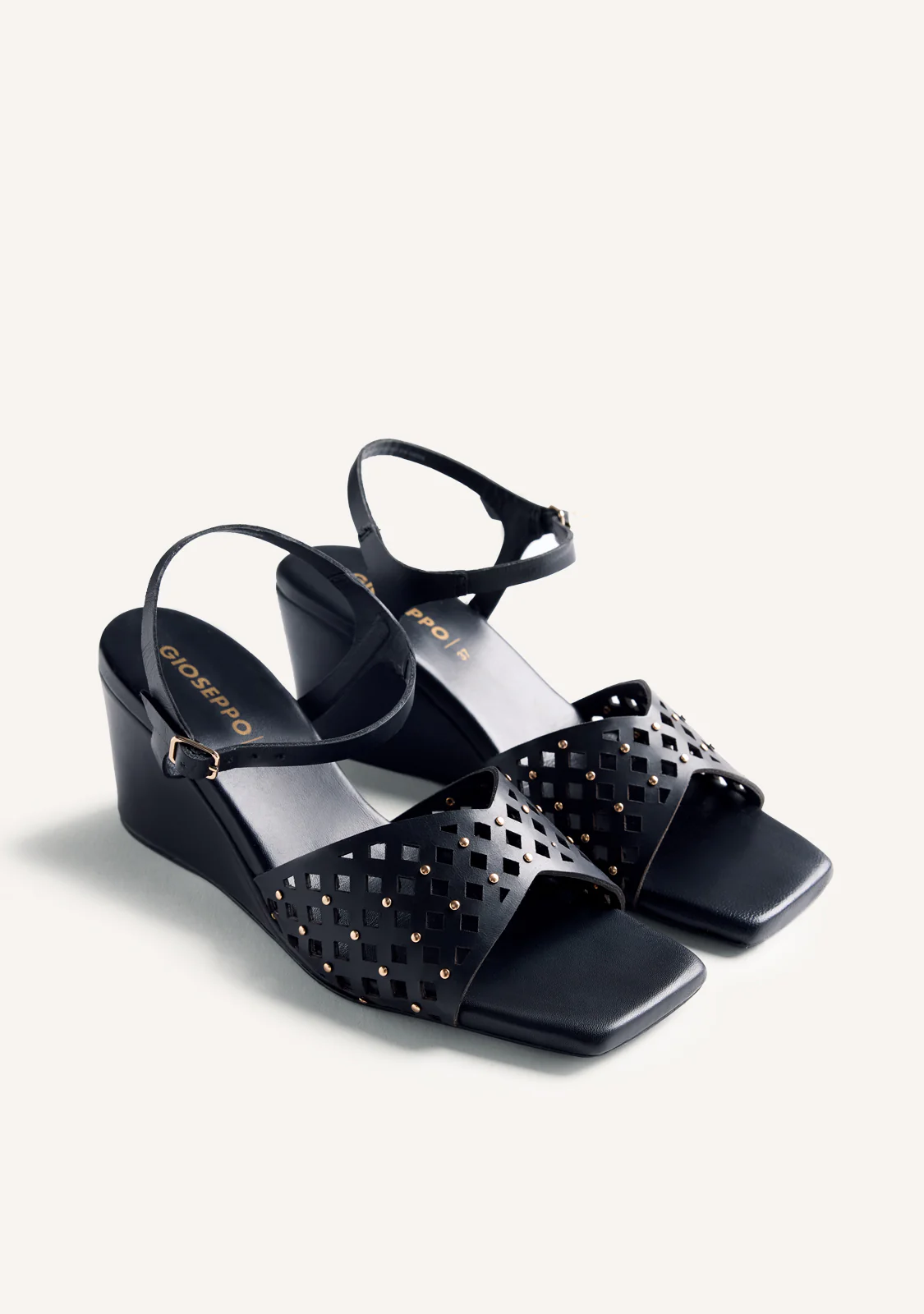 CUT-OUT AND STUDDED LEATHER HEELED SANDALS PESHTIGO - Image 2