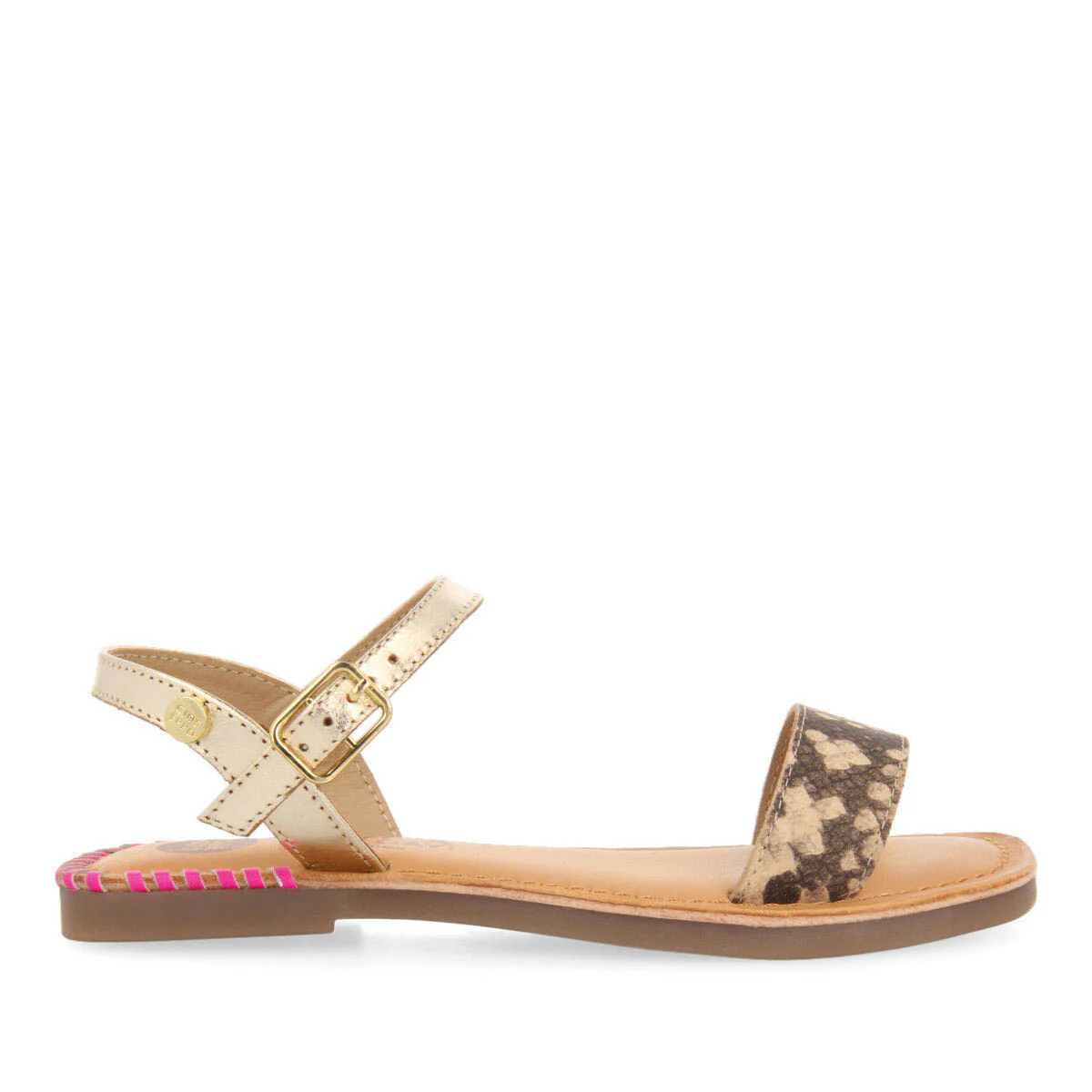 Damblain girls leather sandals with neon fuchsia details