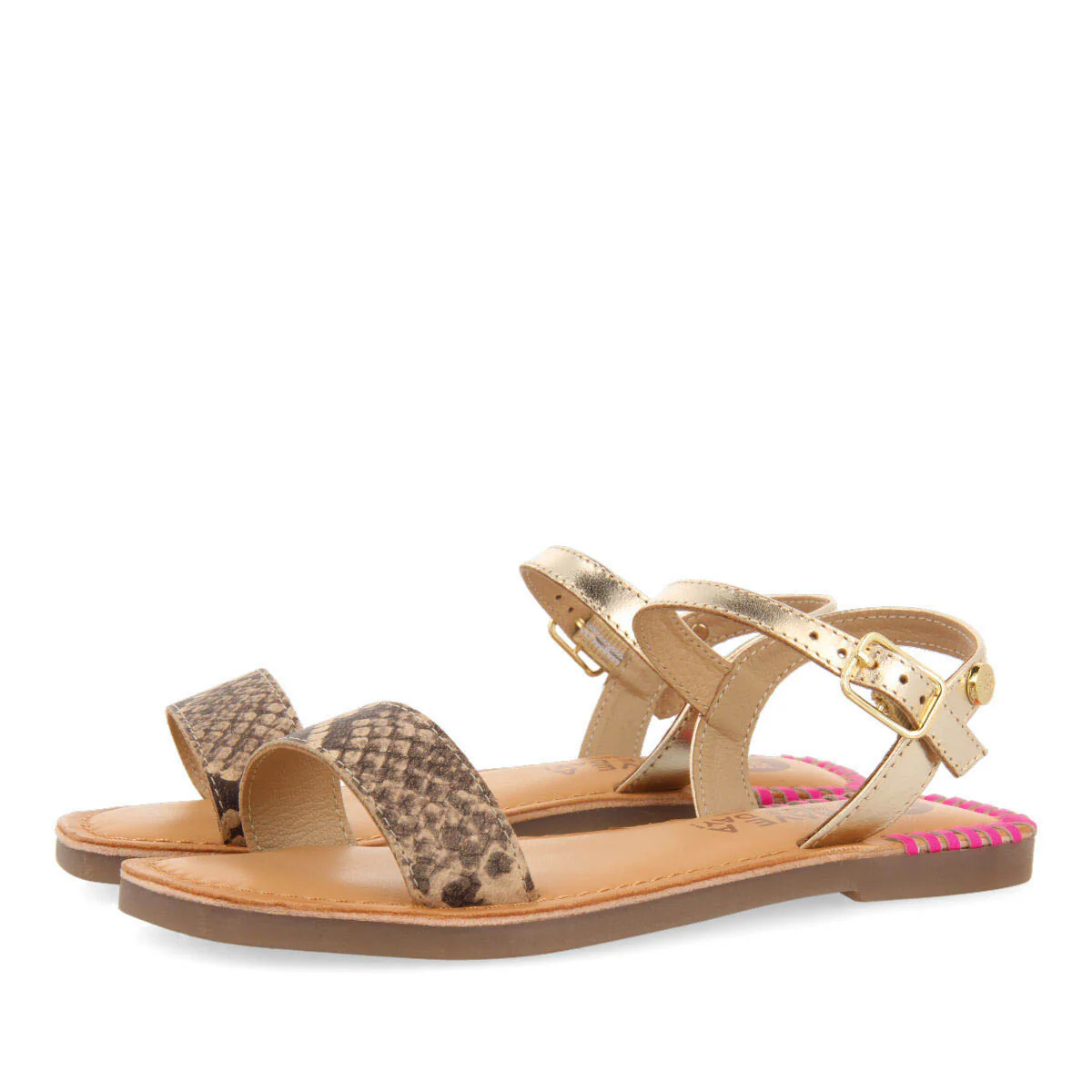 Damblain girls leather sandals with neon fuchsia details - Image 3