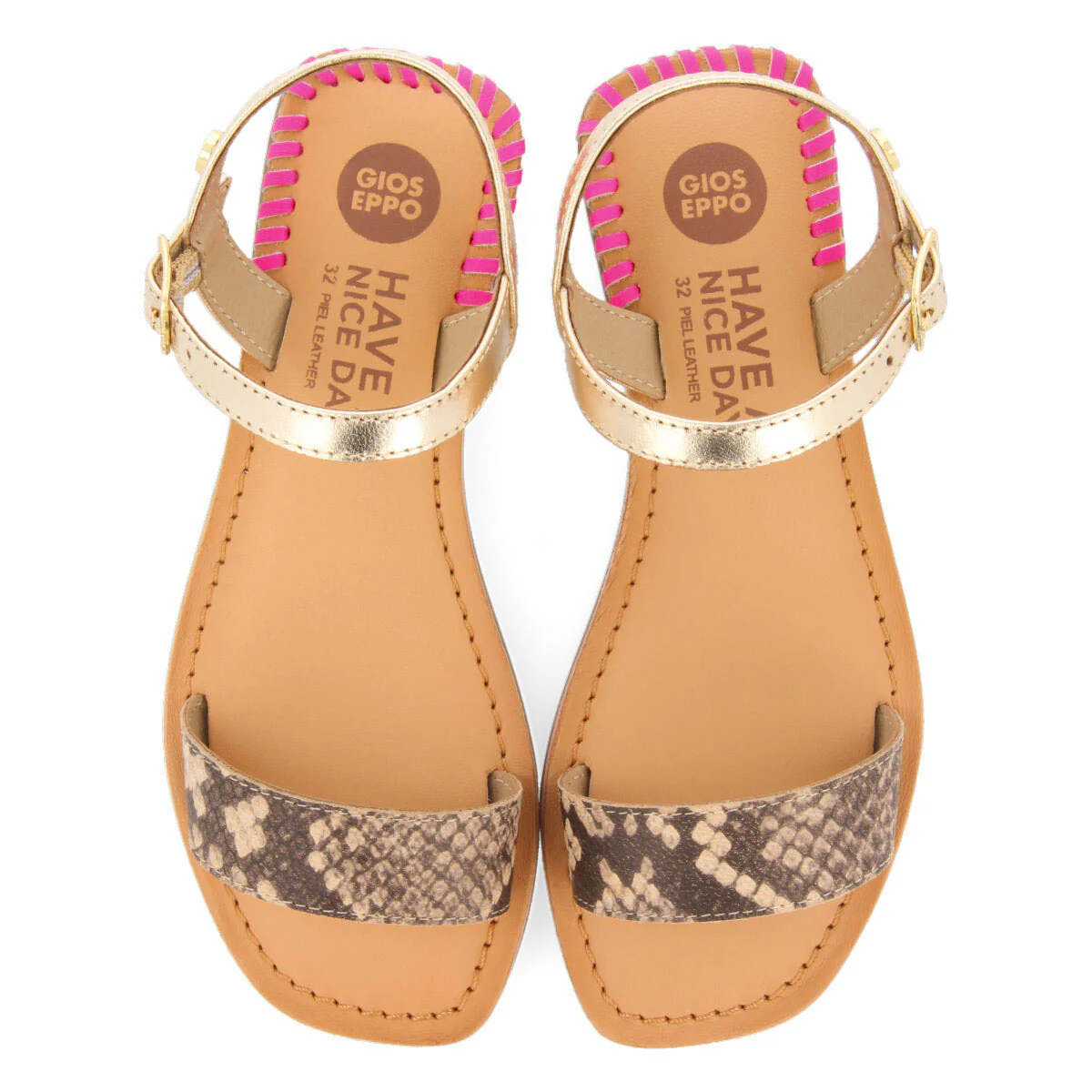 Damblain girls leather sandals with neon fuchsia details - Image 4