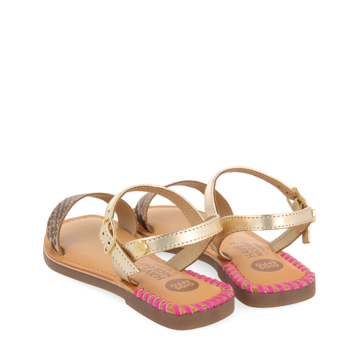 Damblain girls leather sandals with neon fuchsia details - Image 5