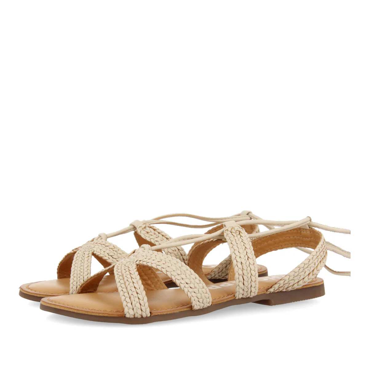 Darney women's flat off-white braided leather sandals with laces - Image 3