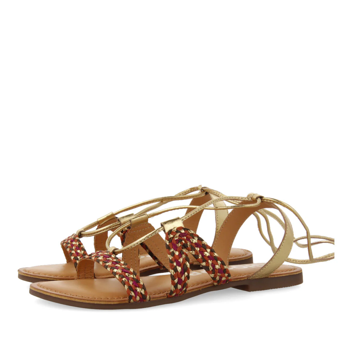 Davao women's flat gold braided leather sandals with laces - Image 2