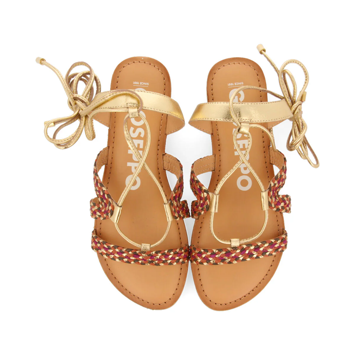 Davao women's flat gold braided leather sandals with laces - Image 3