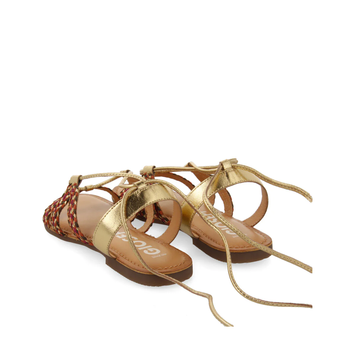 Davao women's flat gold braided leather sandals with laces - Image 4
