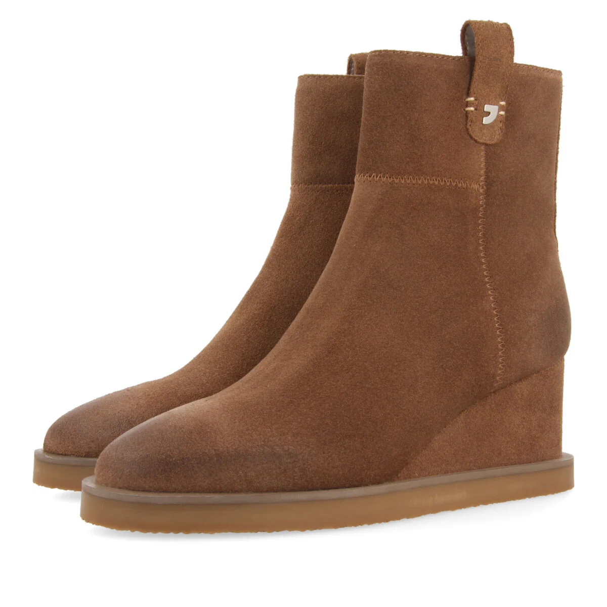 Doland women's taupe split-suede ankle boots with wedges - Image 2