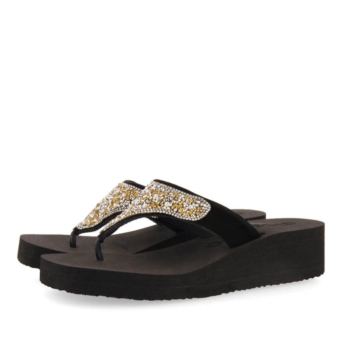 Dontreix women's black wedges with decorative multicoloured stones - Image 2