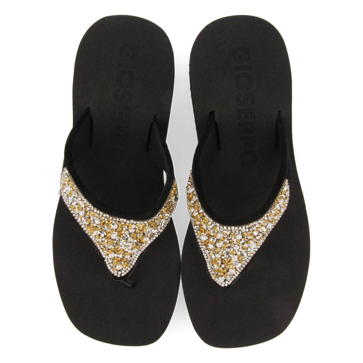 Dontreix women's black wedges with decorative multicoloured stones - Image 3