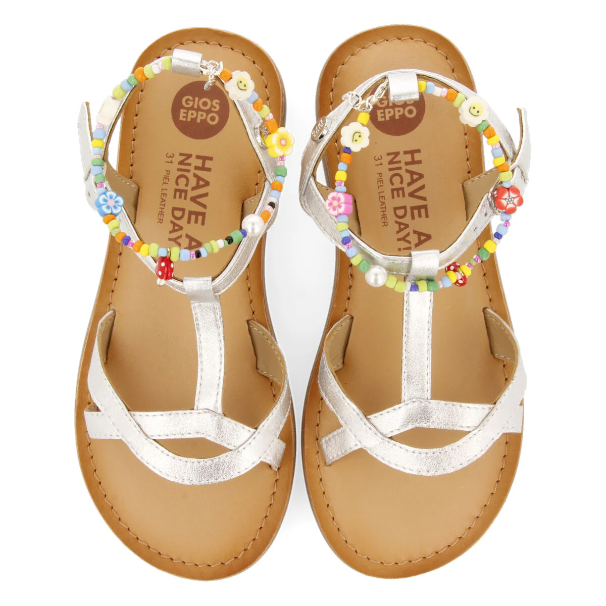 Dortan girls silver leather sandals with removable ankle strap - Image 3