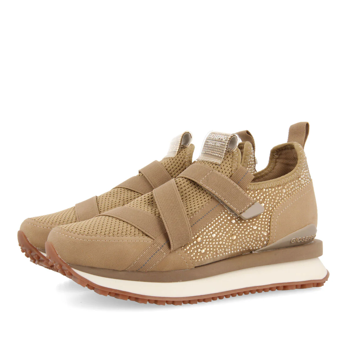 Drongan women's beige monochrome sock-style sneakers with crystals - Image 2