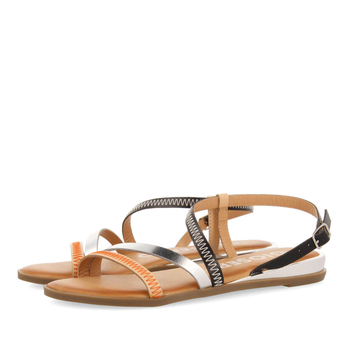 Duesme women's black leather sandals with straps - Image 3