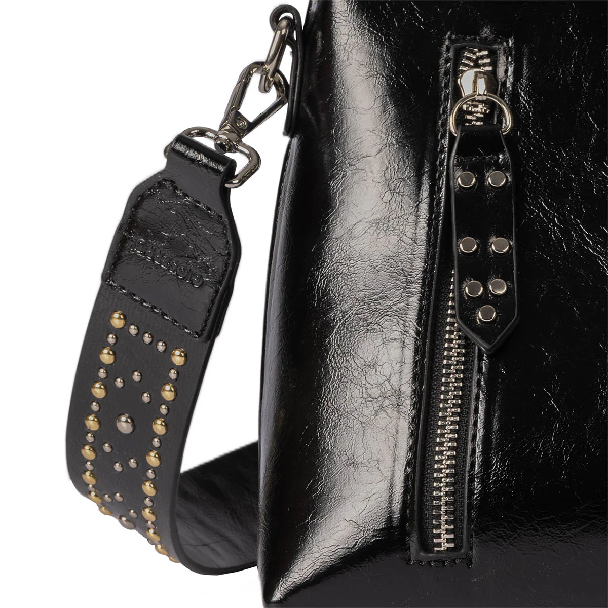 Eberau black shopper bag with studded strap - Image 5