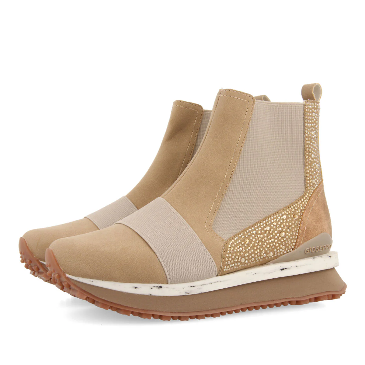 Eggedal women's beige chelsea boot-style sneakers with crystals - Image 4