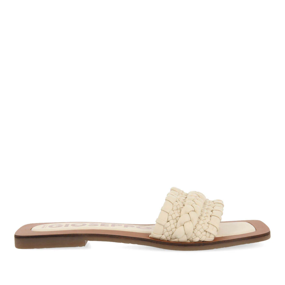 Egleny women's flat slide sandals with off-white braiding