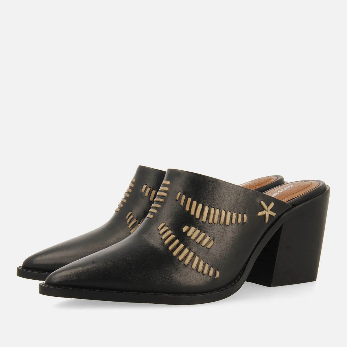 EMBROIDERED LEATHER HEEL MULES MEREDITH - Image 2
