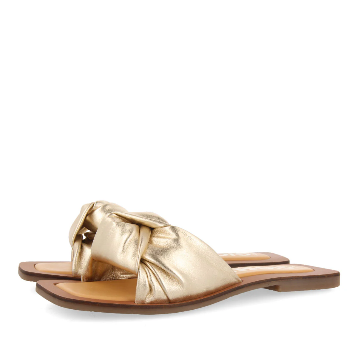 Epone women's gold leather sandals with decorative knots - Image 3
