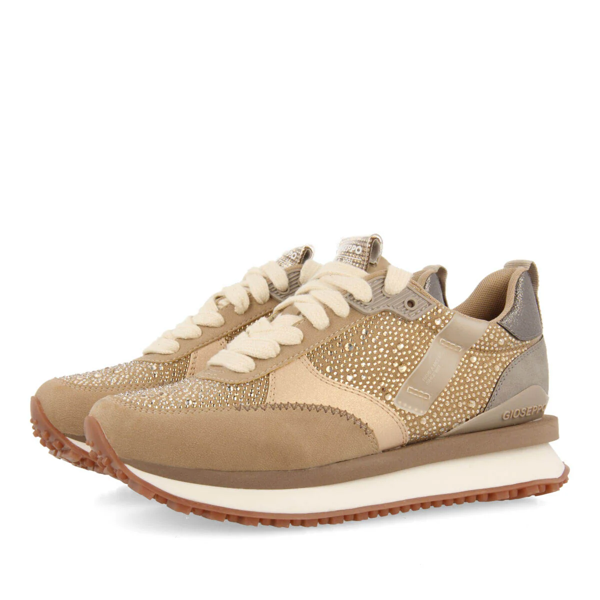 Ethan women's beige monochrome sneakers with crystals - Image 3
