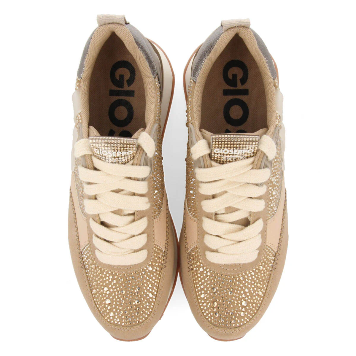 Ethan women's beige monochrome sneakers with crystals - Image 4