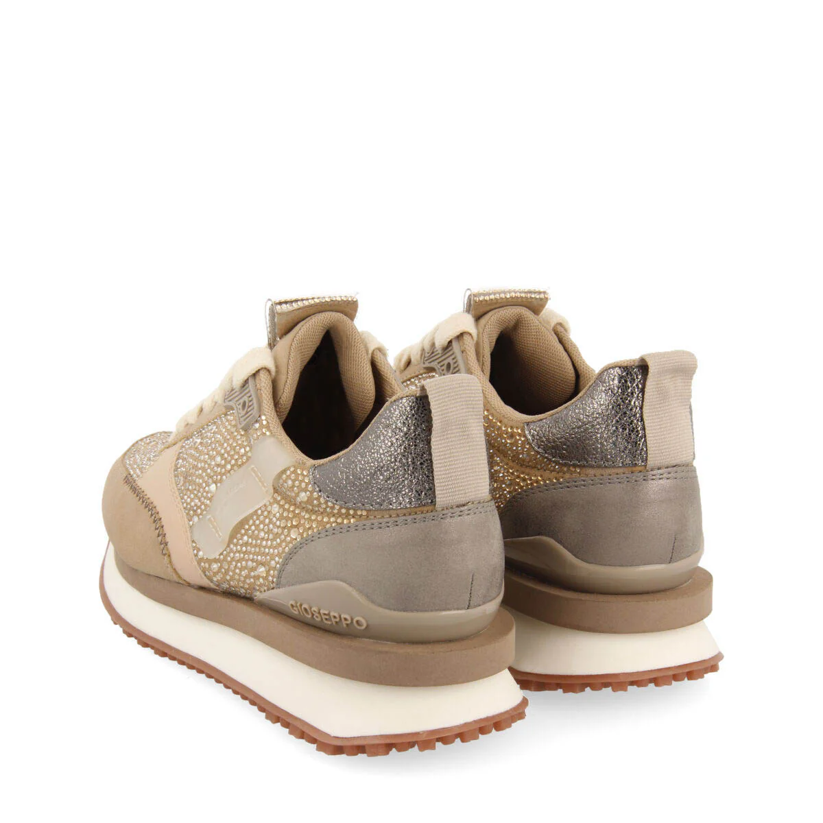 Ethan women's beige monochrome sneakers with crystals - Image 5