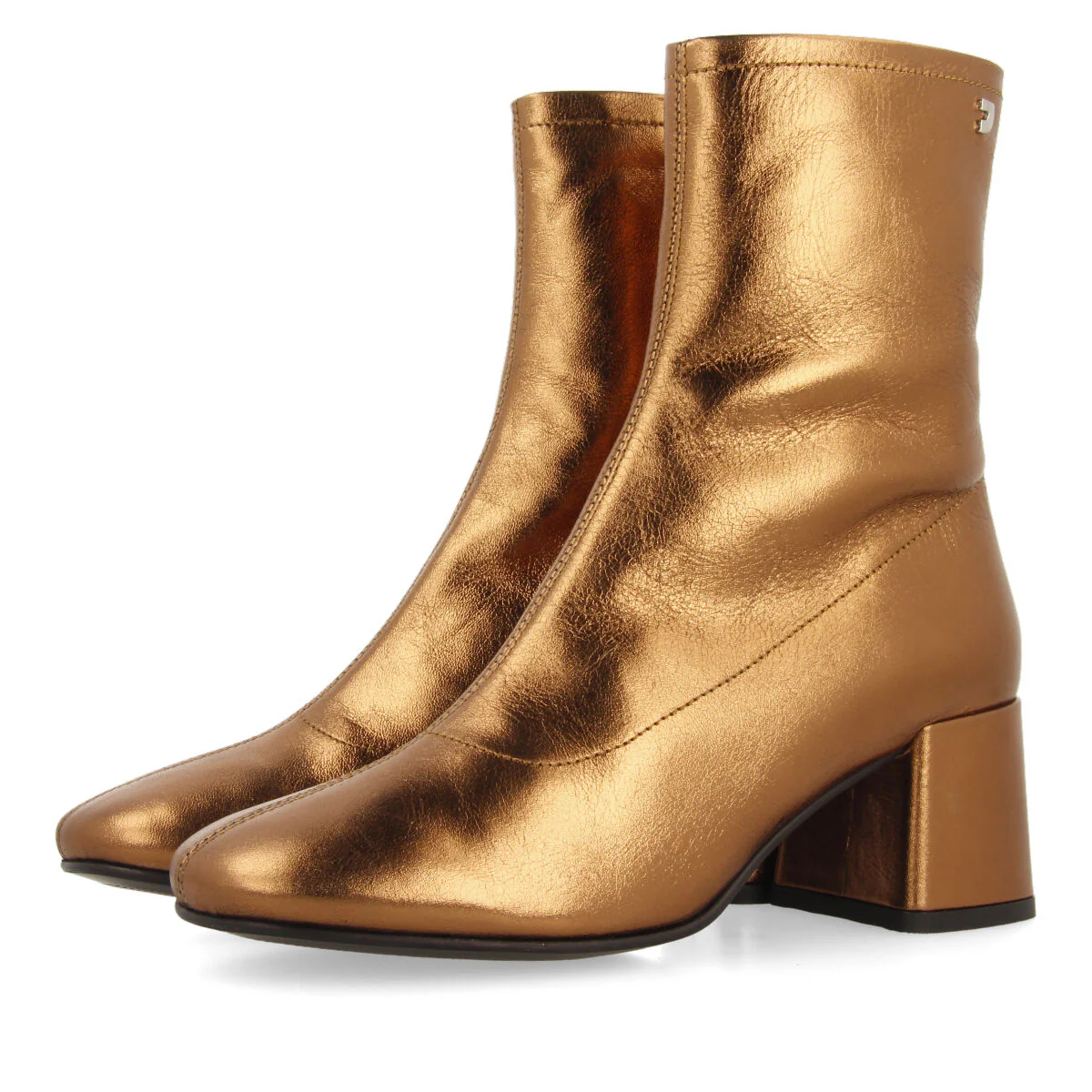 Evanton women's bronze leather ankle boots with mid heels and round toes - Image 2