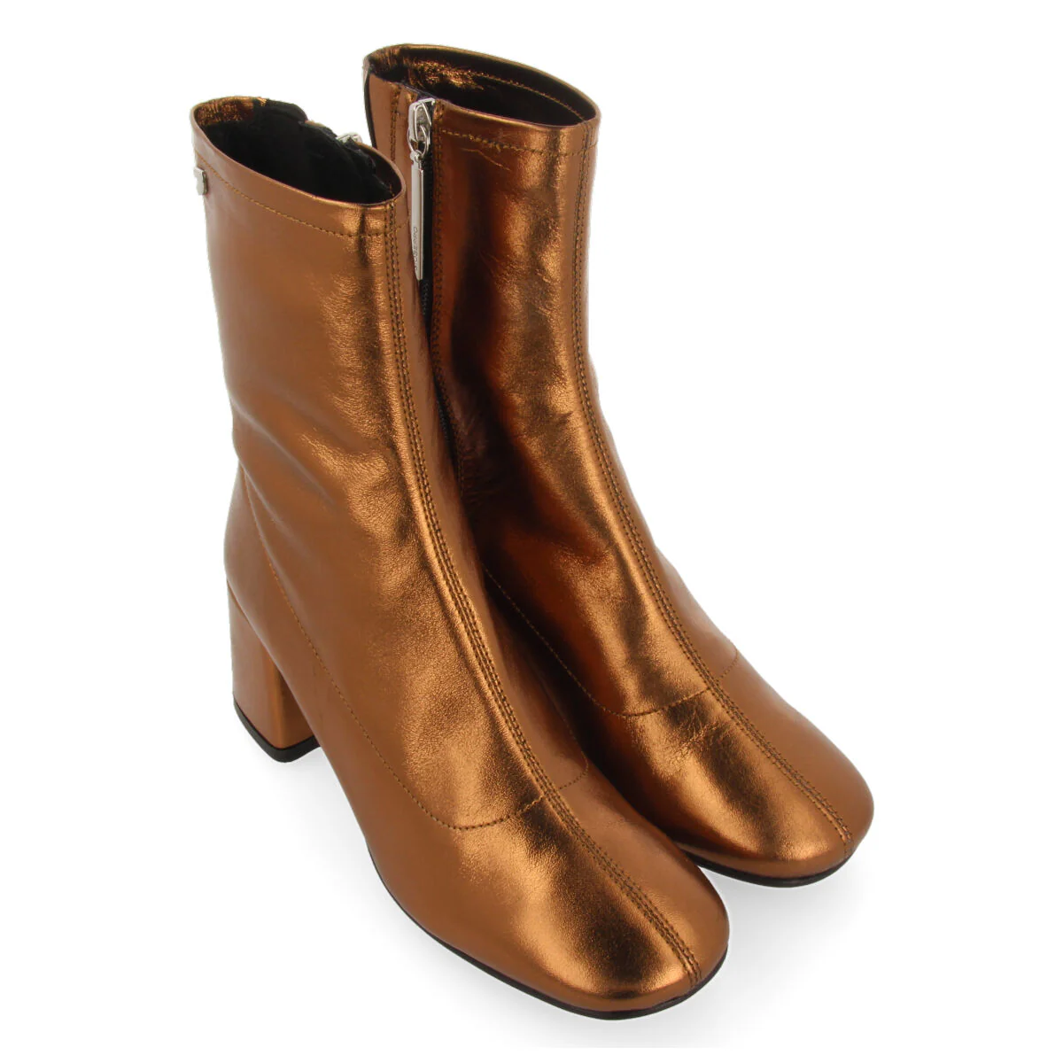 Evanton women's bronze leather ankle boots with mid heels and round toes - Image 3