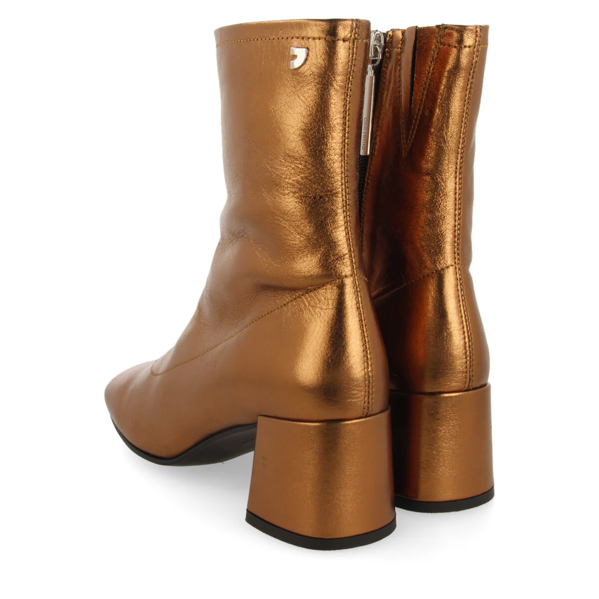 Evanton women's bronze leather ankle boots with mid heels and round toes - Image 4