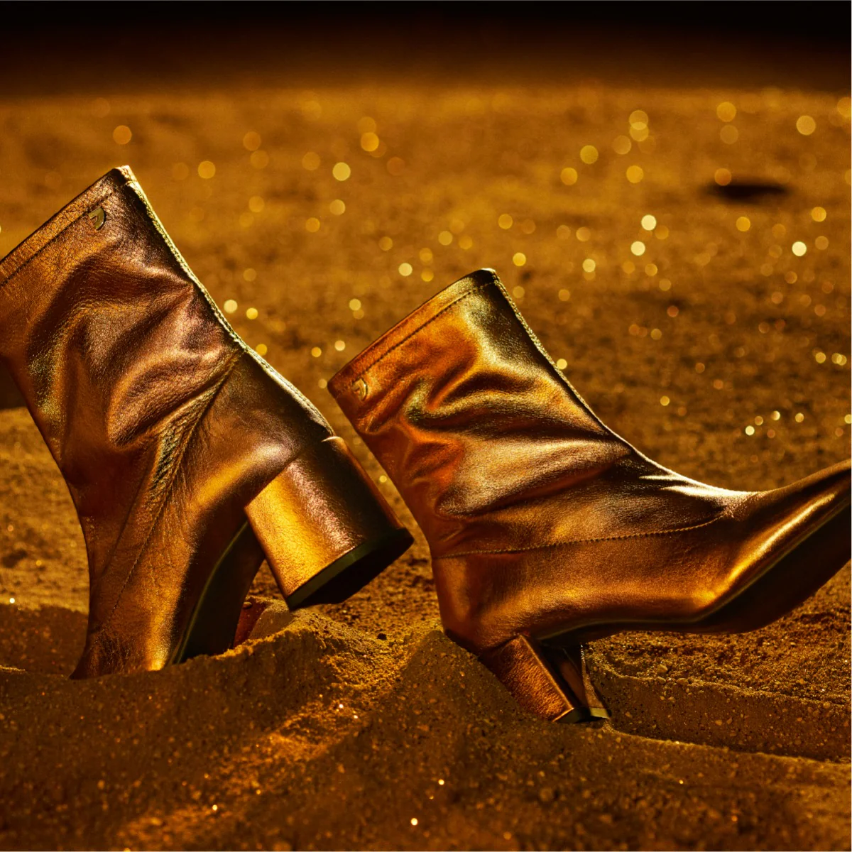 Evanton women's bronze leather ankle boots with mid heels and round toes - Image 5